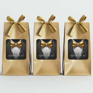 Mens Black Gold Tuxedo Birthday Party Square Sticker
