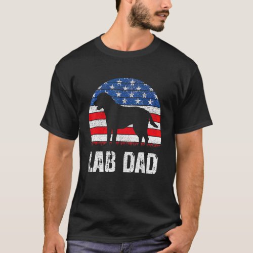 Mens Black Labrador Dad Usa Flag Yellow L T_Shirt