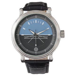 Men's Black Leather Watch Aviation