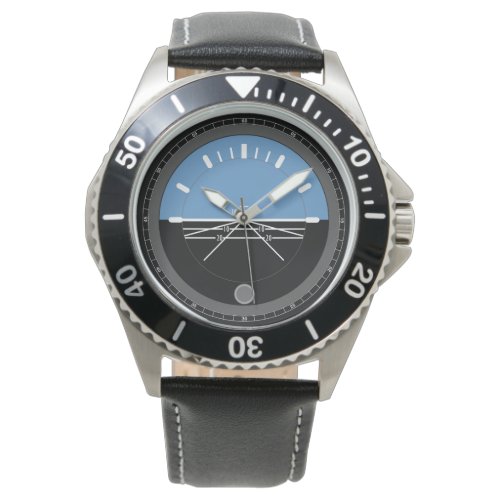 Mens Black Leather Watch Aviation