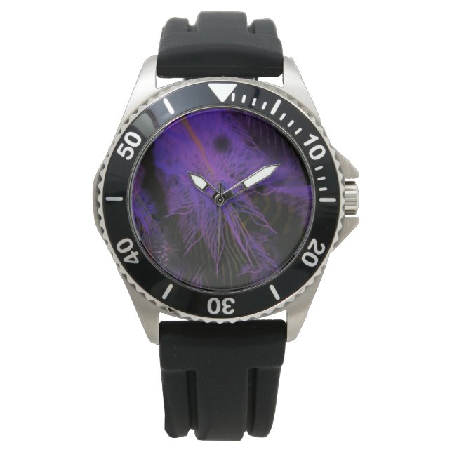 Men's Black Rubber Strap Watch with Purple Face (Front)