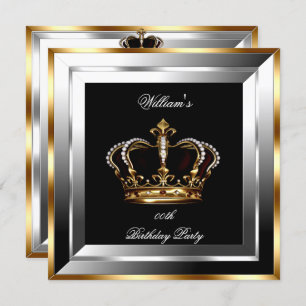 Men's Black Silver Gold Birthday Prince King Invitation
