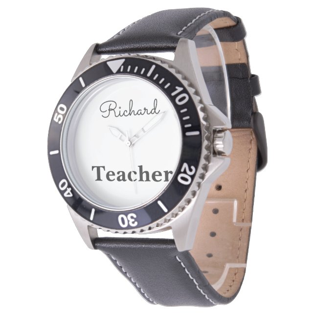 Mens Black Teacher Custom Name Watch (Angled)