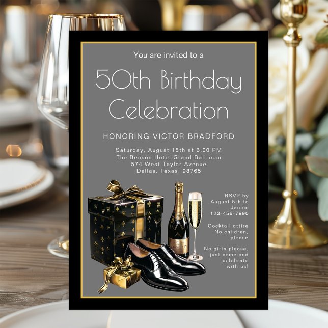 Mens Black Tie Formal Birthday Party Invitation (Any event, all occasion invitation. Simply add your details, wording, font style, etc.)
