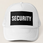 Mens Black White Customizable Security Text Trucker Hat<br><div class="desc">Add Image Company Logo Text Here Modern Elegant Template Men's Security Member Black White Baseball Cap / Trucker Hat.</div>