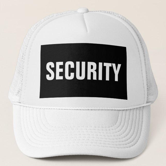 Mens Black White Customizable Security Text Trucker Hat (Front)