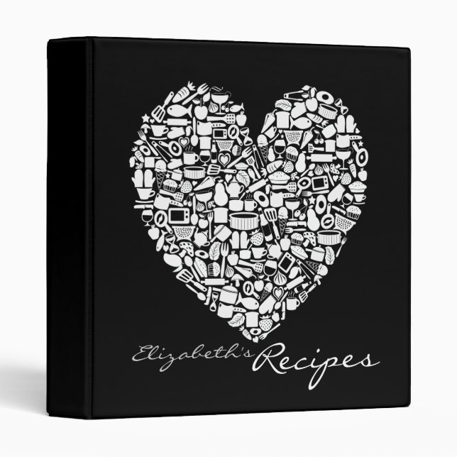 Mens Black & White Personalized Name Recipe Binder (Front/Spine)