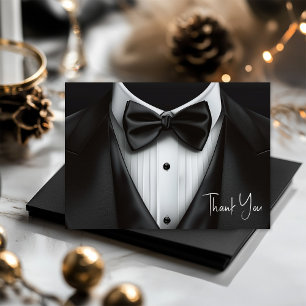 Mens Black White Tuxedo Birthday Party Letterpress Thank You Card