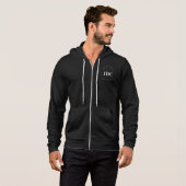 Men's black zip up sweatshirt, all white logo hoodie (Front Full)