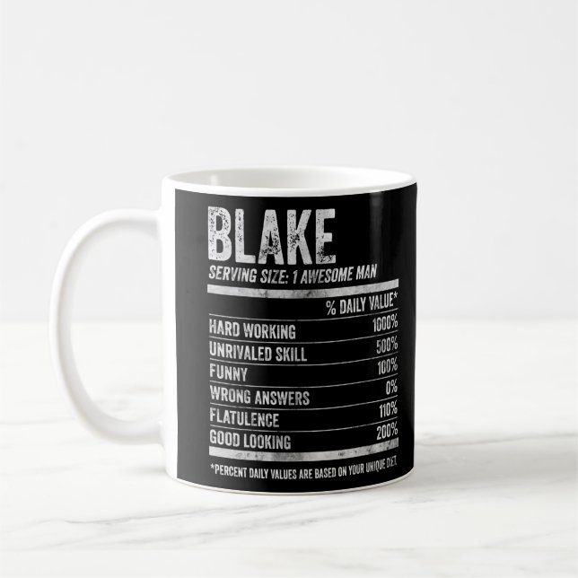 Mens Blake Nutrition Personalized Name Shirt Funny Coffee Mug (Left)