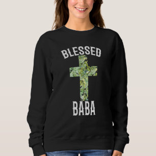 Mens Blessed Baba Dad Greek Baptism Greenery Cross Sweatshirt