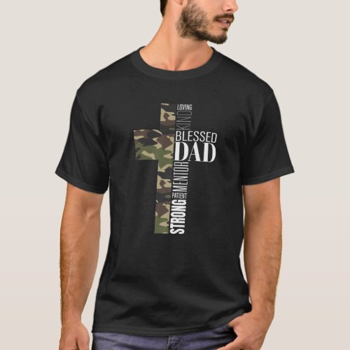 Mens Blessed Dad Cross Fathers Day Christian Relig T_Shirt