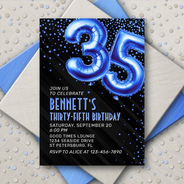 Mens Blue 35th Birthday Invitation (Creator Uploaded)