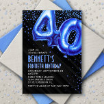 Mens Blue 40th Birthday Invitation<br><div class="desc">A birthday design that cuts straight to the celebration-no messing around. Featuring bold numbers styled to look like foil balloons with sparkling confetti all around, this design brings instant party vibes. The royal blue color scheme and art deco text elevate the design, adding a classic, masculine touch. Perfect for that...</div>