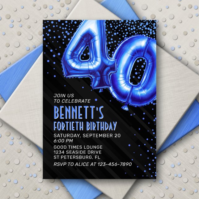 Mens Blue 40th Birthday Invitation (Creator Uploaded)