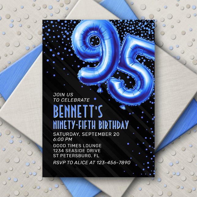 Mens Blue 95th Birthday Invitation (Creator Uploaded)