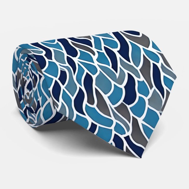 Men's Blue and Gray Pattern Neck Tie (Rolled)