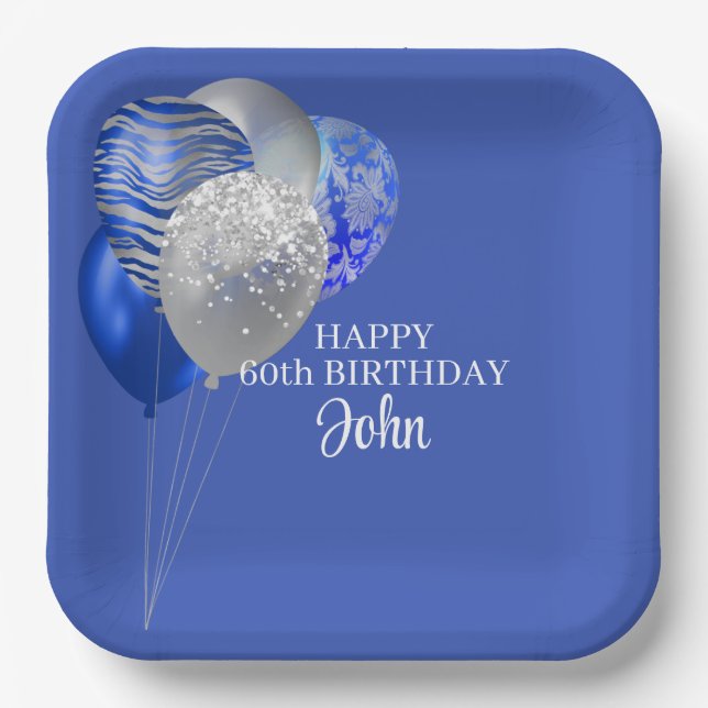 Mens Blue Birthday  Paper Plates (Front)