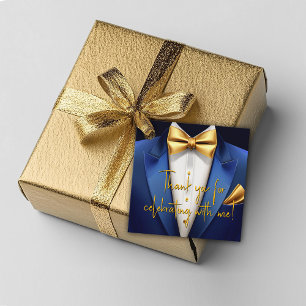 Mens Blue Gold Birthday Party Favor Tags
