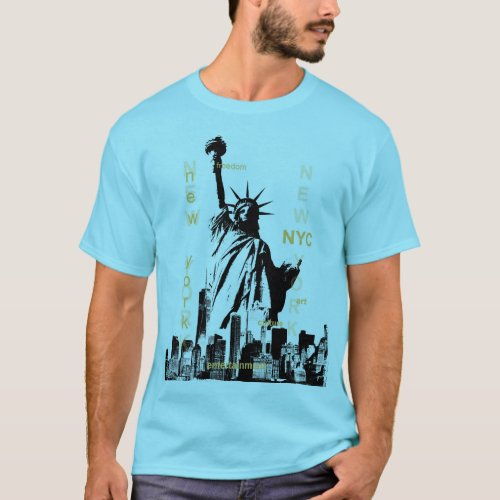 Mens Blue Horizon Nyc Liberty Statue Manhattan T_Shirt