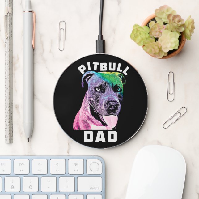 Mens Blue Nose Pitbull Dad Pop Art Style Cool Wireless Charger (Desk)
