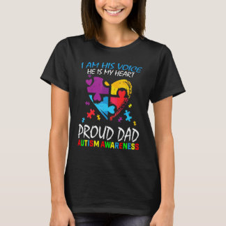 Mens Blue Proud Autism Awareness Dad Son Autistic  T-Shirt