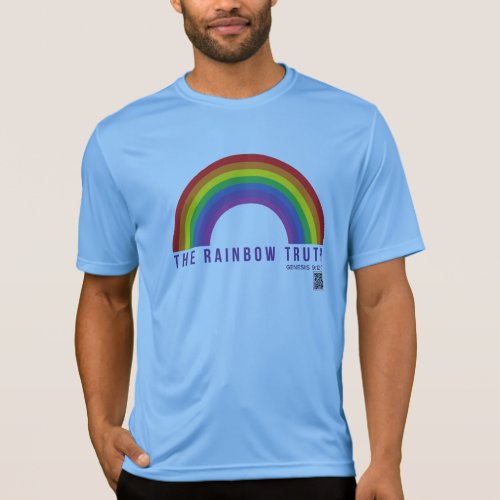 Mens Blue Sport Tek Shirt Rainbow Gods Promise