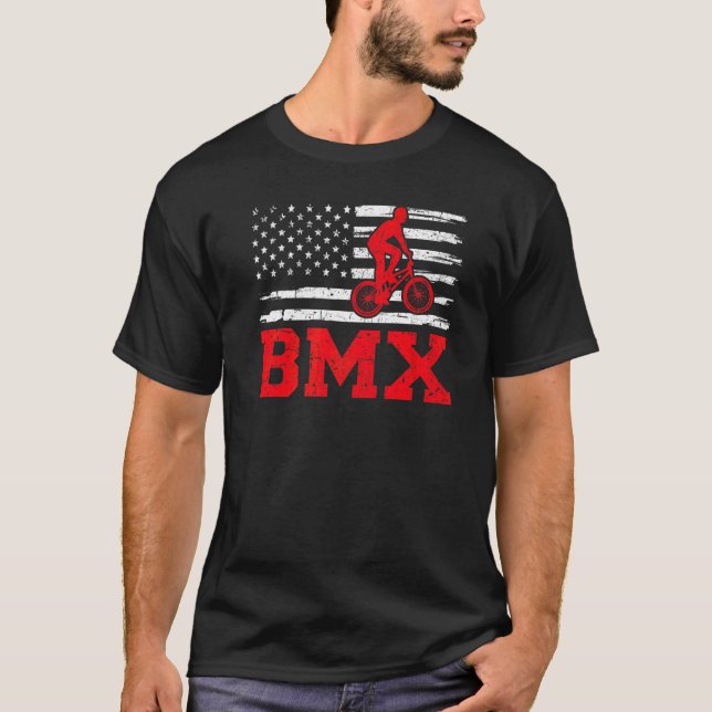 Mens Bmx Biking Retro Style American Flag Bmx Fath T-Shirt (Front)