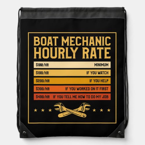 Mens Boat Mechanic Hourly Rate Funny Mechanical Drawstring Bag