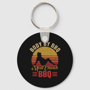 Mens Body By Bbq Vintage Meat Church Grilling Barb Keychain