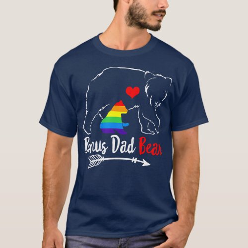 Mens Bonus Dad Bear Proud Dad Ally LGBTQ Flag Fath T_Shirt