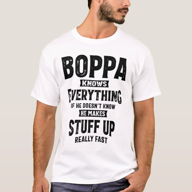 Mens Boppa Knows Everything Funny Boppa Grandpa T-Shirt (Front)