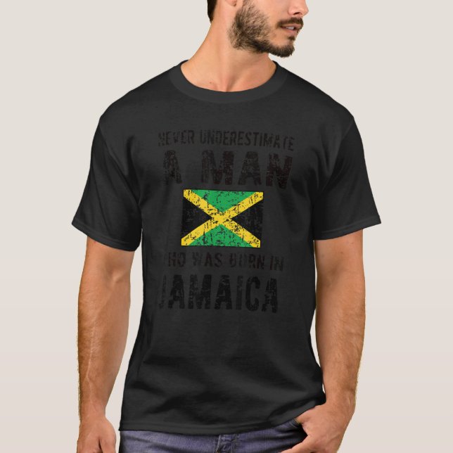 Mens Born In Jamaica  Jamaican Flag Jamaican Roots T-Shirt (Front)