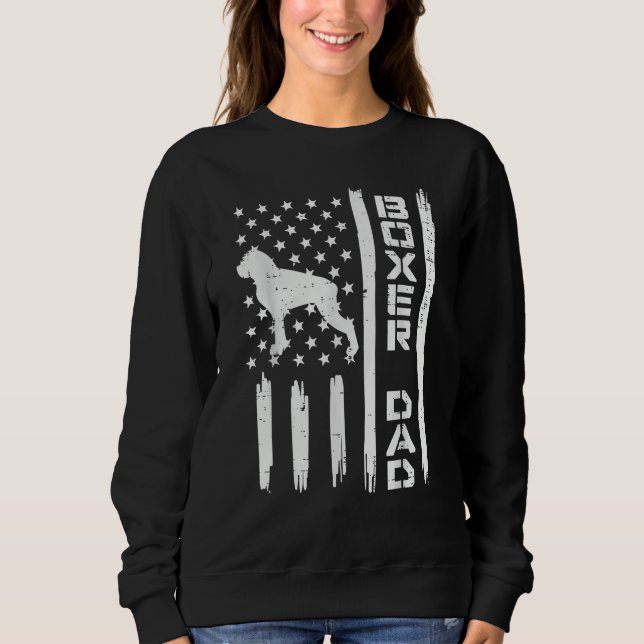 Mens Boxer Dad US Flag Fathers Day Patriotic Dog   Sweatshirt (Front)