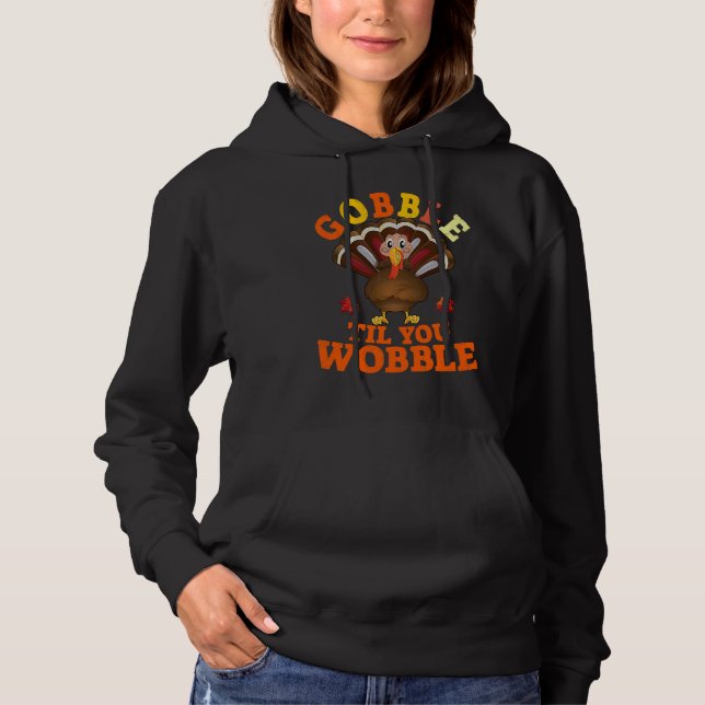Mens Boys Thanksgiving Turkey Pilgrim Gobble til y Hoodie (Front)