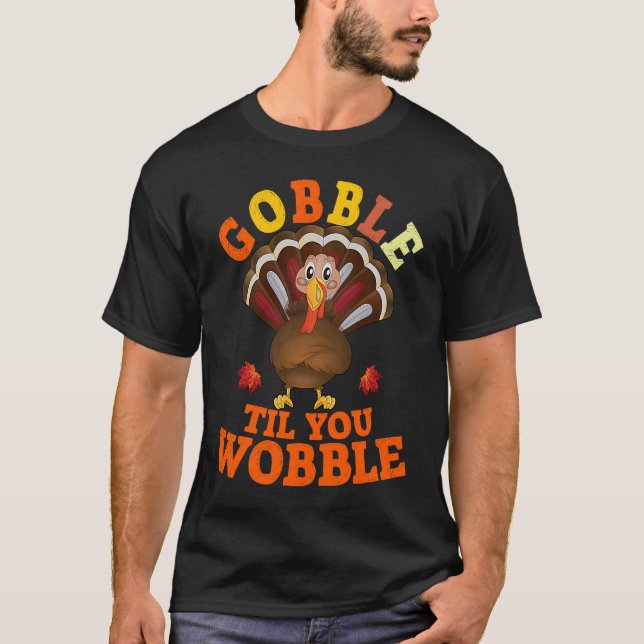 Mens Boys Thanksgiving Turkey Pilgrim Gobble til y T-Shirt (Front)