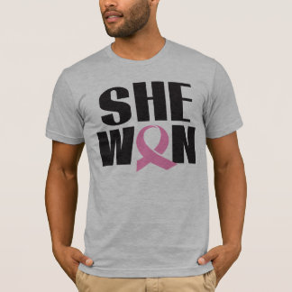 Men's Breast Cancer T-shirt SHE WON pink ribbon