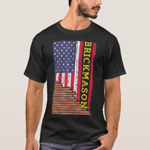 Mens Brick Mason Bricklayer Masonry Dad US Flag T_Shirt