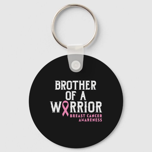 Mens Brother Of A Warrior Breast Cancer Awareness  Keychain (Front)