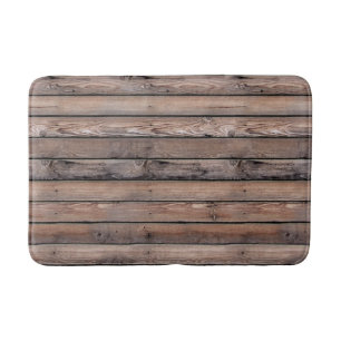 Men's Brown Barn Wood Rustic Faux Lumber Stripes Bath Mat