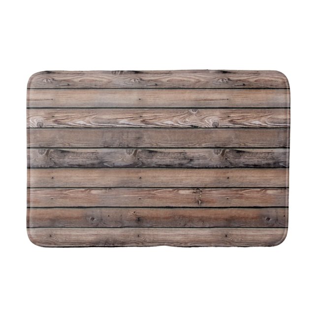 Men's Brown Barn Wood Rustic Faux Lumber Stripes Bath Mat (Front)