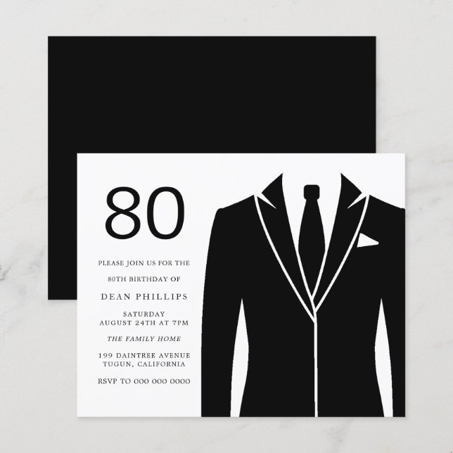 Mens Budget 80th Birthday Party Invitations (Front/Back)