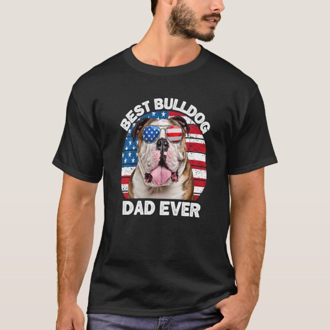 Mens Bulldog Dad American Flag  English Bulldog Do T-Shirt (Front)