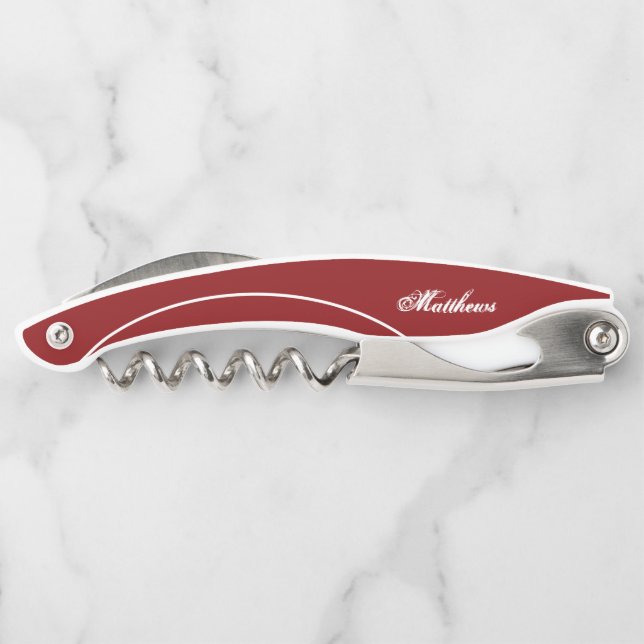 Men's Burgundy Custom Monogram Waiter's Waiter's Corkscrew (Back)
