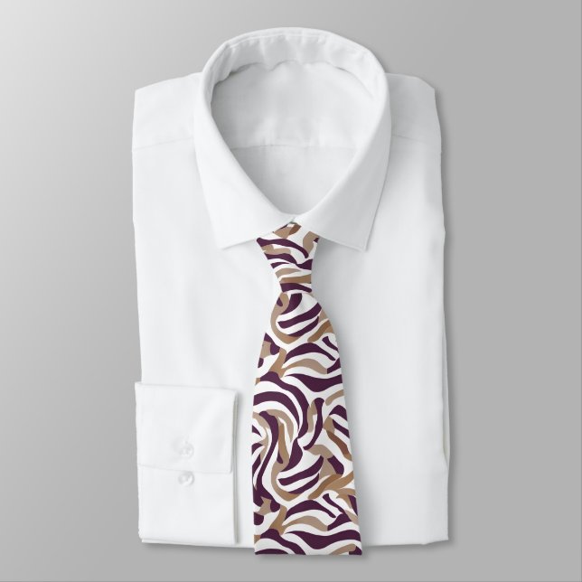 Men's Burgundy Taupe and White  Neck Tie (Tied)
