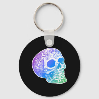 Mens Calaca Gradient Sugar Skull Design Keychain