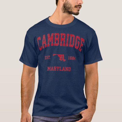 Mens Cambridge Maryland Md Vintage Sports Red Prin T_Shirt