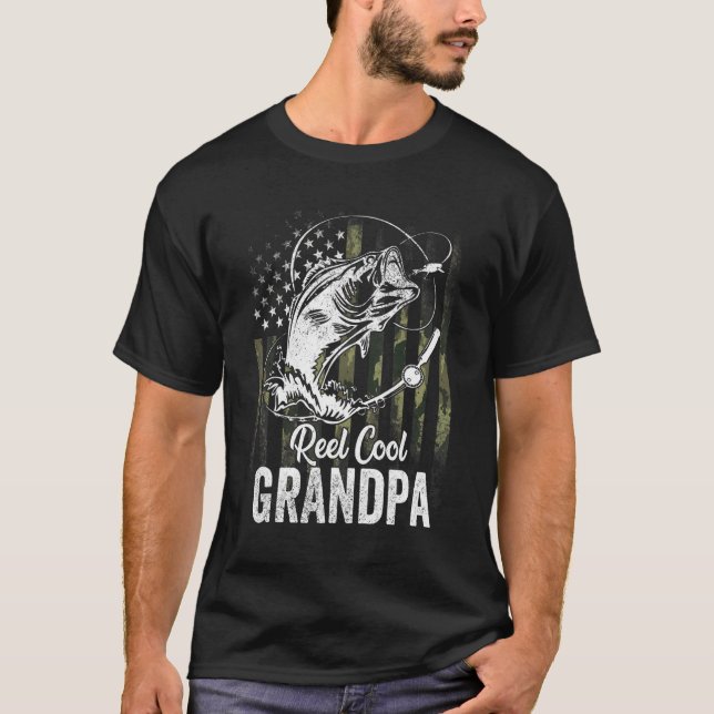 Mens Camo Flag Print Reel Cool Grandpa  Fathers Da T-Shirt (Front)
