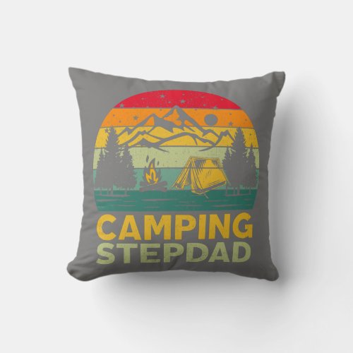 Mens Camping Stepdad Vintage Retro Camping Lover Throw Pillow