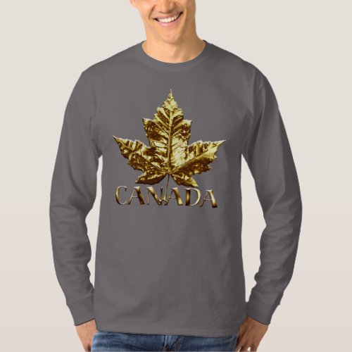 Mens Canada Shirt Gold Maple Leaf Long Sleeve Tee